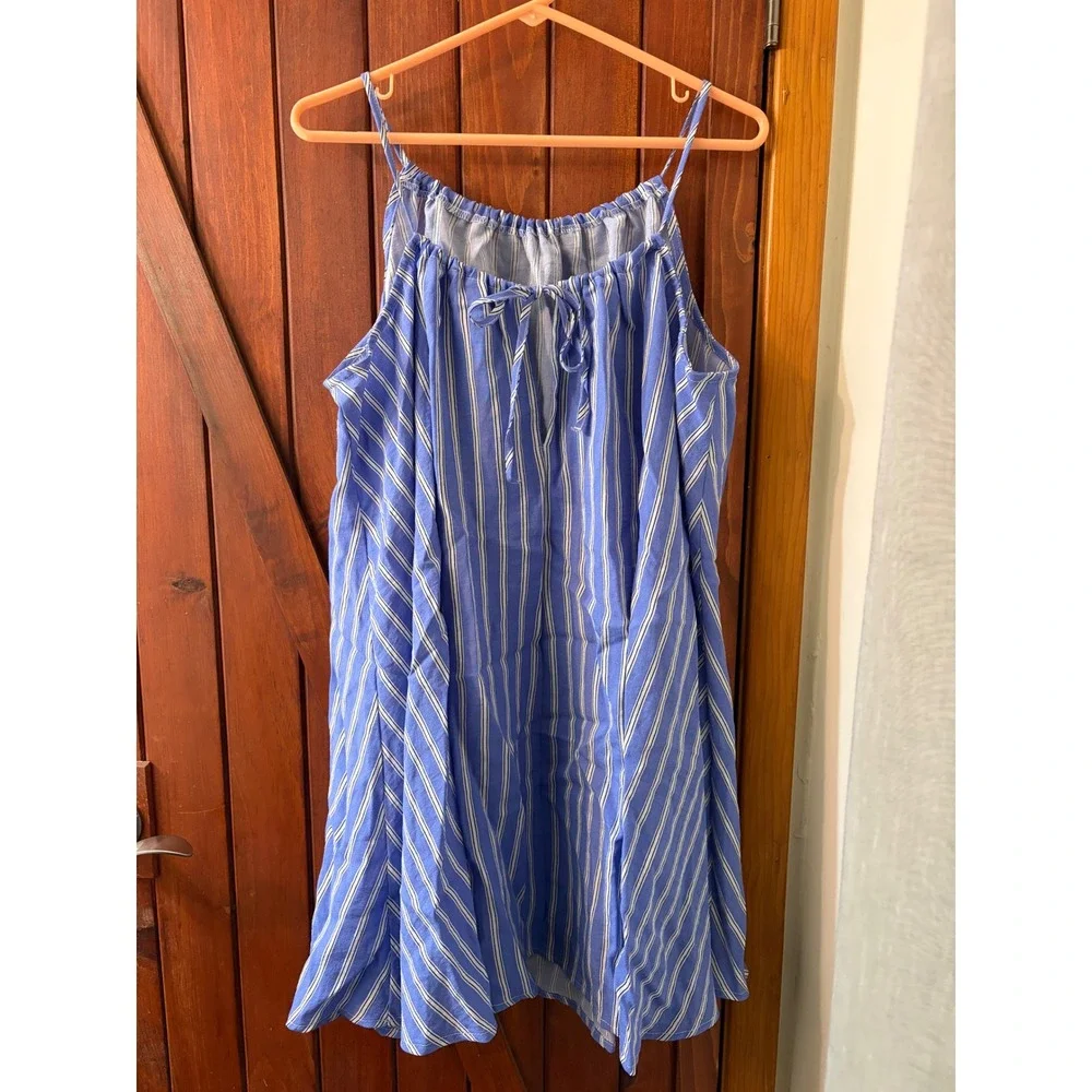 HM Divided Womens Blue‎ White Striped Sleeveless Mini Dress Size L Halter Neck